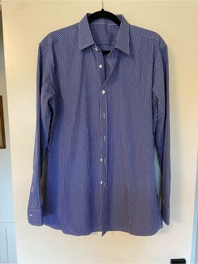 Men's Blue Gingham Button-Down Shirt